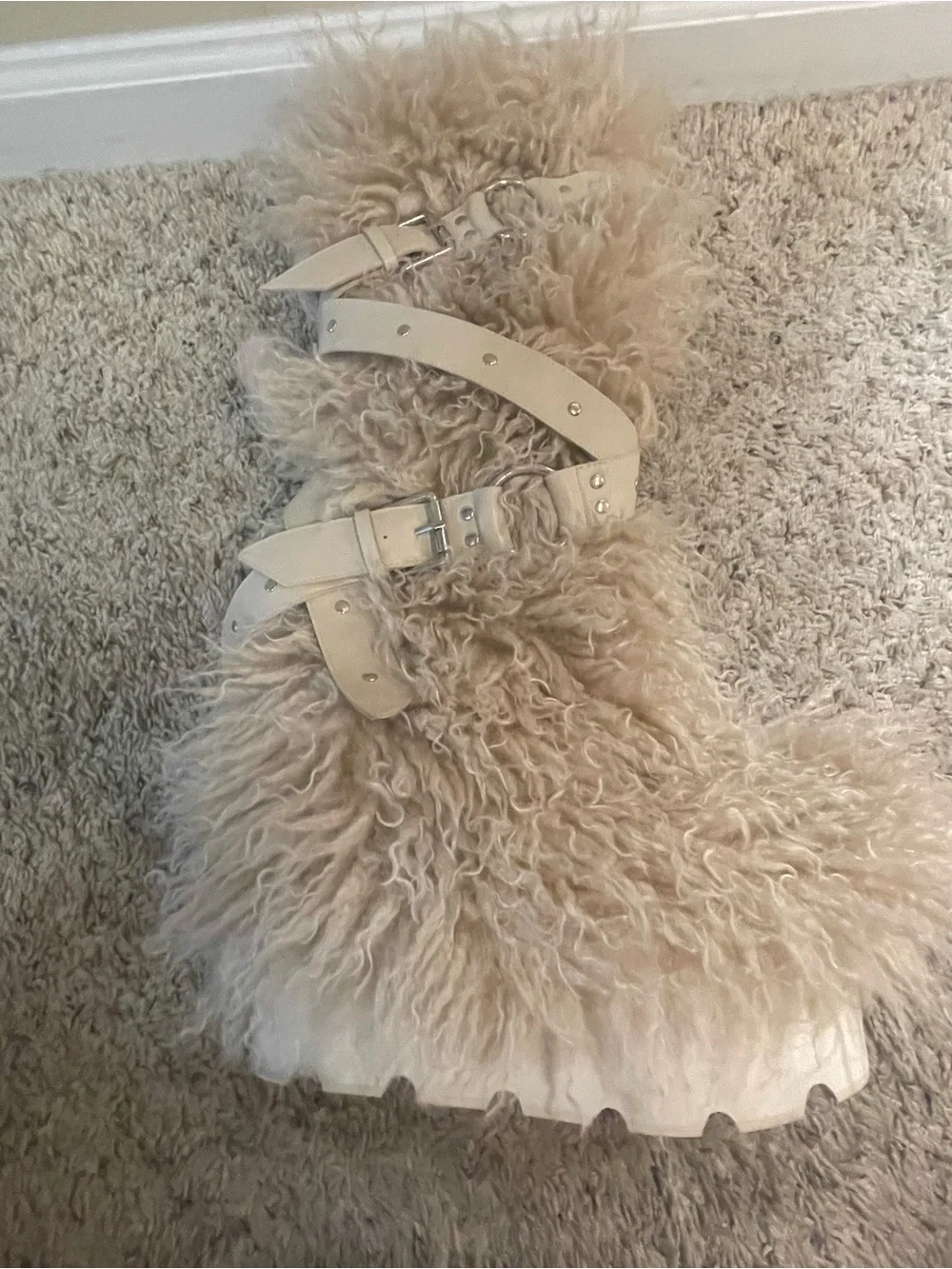 Club Exx Plush Furry Knee-High Boots in Cream